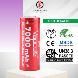 Camplos Pin sạc 26650 7000mAh Vapcell K70 chuyên dụng cho đèn pin siêu sáng, pin lithium 26650 dung lượng lớn 3.7V