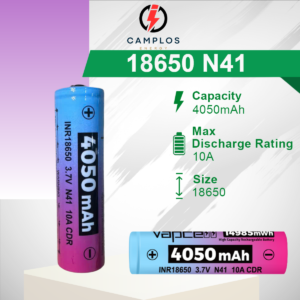 Camplos Pin sạc dự phòng 18650 Vapcell N41 dung lượng 4050mAh chuyên dụng cho đèn pin siêu sáng, quạt, và đèn tích điện